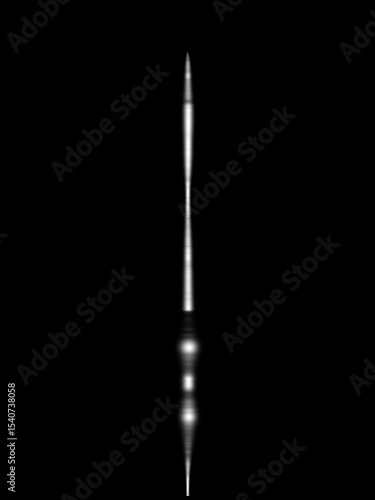 
A conceptual digital artwork depicting a glowing, light blurred bullet in motion, fired against a stark black background. The image captures a sense of speed, energy, tension, momentum or action 
