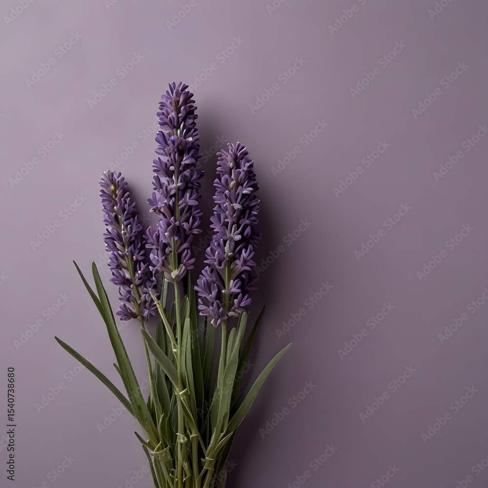 Fototapeta premium Elegant Lavender Flowers on a Purple Background A Serene and Calming Image