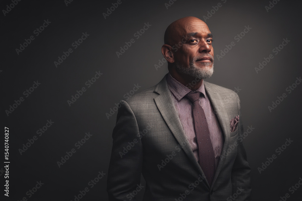 Obraz premium Confident Father in Modern Suit Against Gray Background