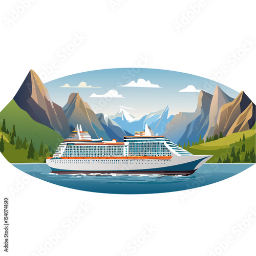Cruise ship in the Norwegian fjords vector travel design
