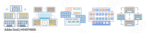 Conceptual visualization of data flow and information processing with user interface elements