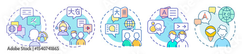 Global Language Exchange and Translation Communication Icon Set for Worldwide Understanding
