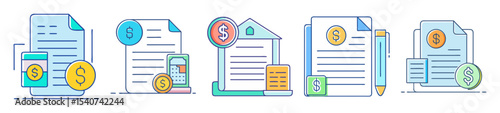 Financial documents and money management concept with digital payments and transactions illustrations