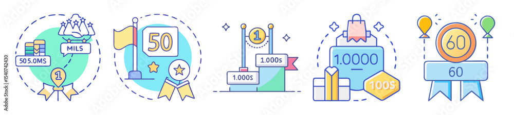 Vector Illustration of Business Success and Achievements with Different Performance Metrics Vector Illustration of Business Success and Achievements with Different Performance Metrics