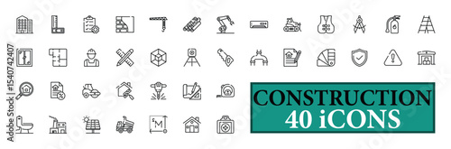CONSTRUCTION icon collection, with editable stroke. CONSTRUCTION thin line icon set. Vector illustration.