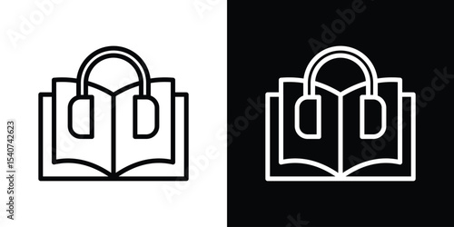 Audio book icon design. simple stroke line vector icon set