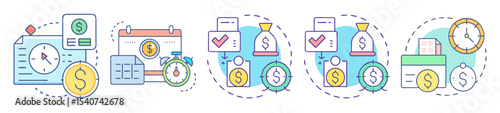 Illustrations depicting timely payment, budget planning, and real estate investment goals