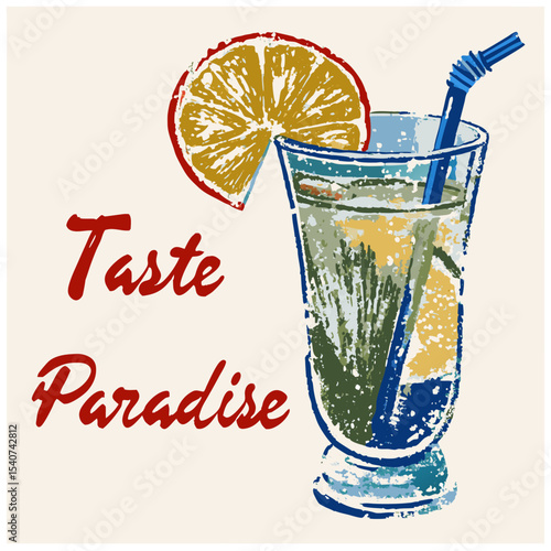 Tropical Paradise Cocktail Drink Illustration in Glass
