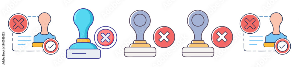 Rejected applications and document authentication visualized by rubber stamp icons Rejected applications and document authentication visualized by rubber stamp icons