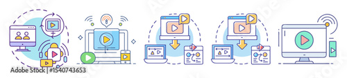 Illustrative depiction of online video meetings, wireless streaming and video conversion processes