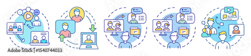 Icon set representing various methods of online communication and collaboration platforms
