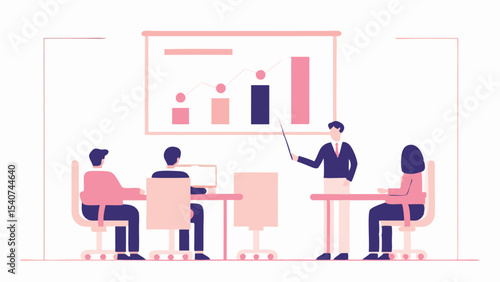 Presentation of business growth and strategy in a meeting with a presenter and three attendees