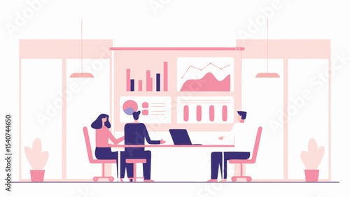 Wallpaper Mural People at a meeting table with laptop and presentation screen showing charts and graphs in a room Torontodigital.ca