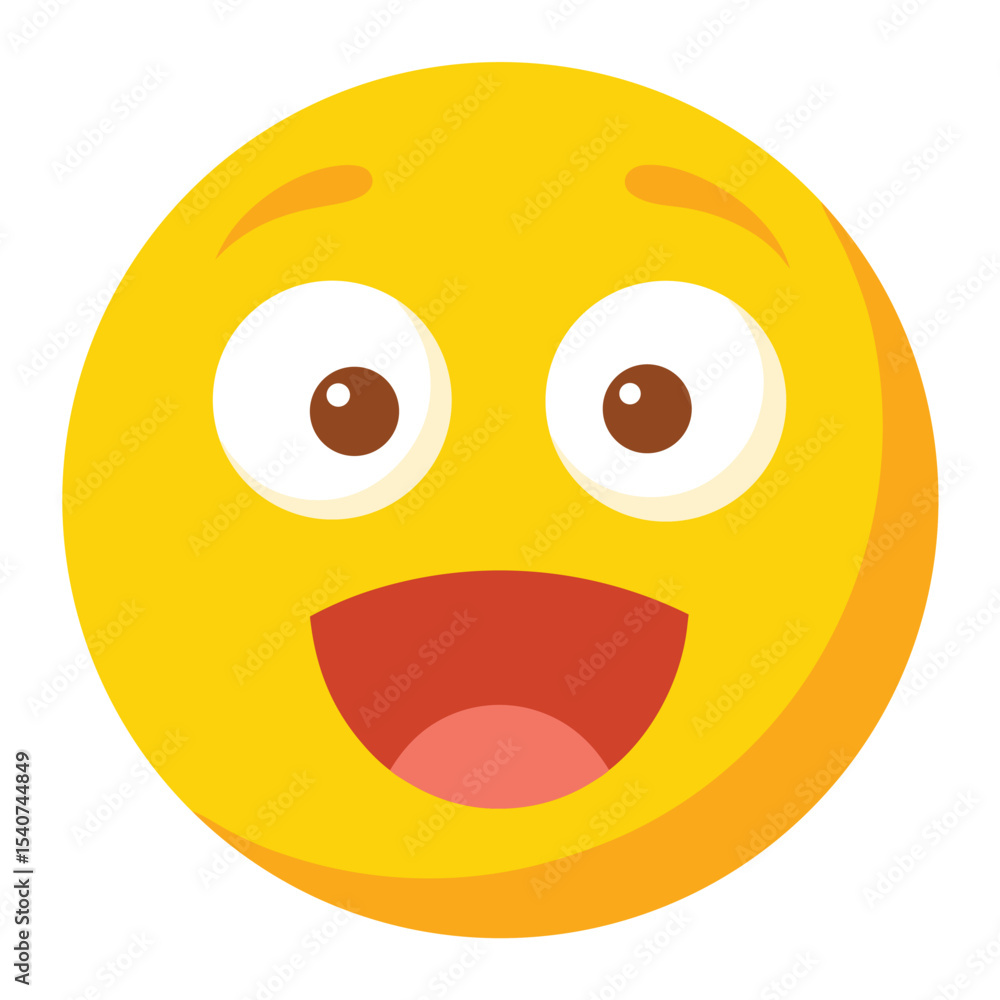 Fototapeta premium Cartoon Emoji with Amazed Expression, Yellow Face, White Eyes and Red Mouth Illustration