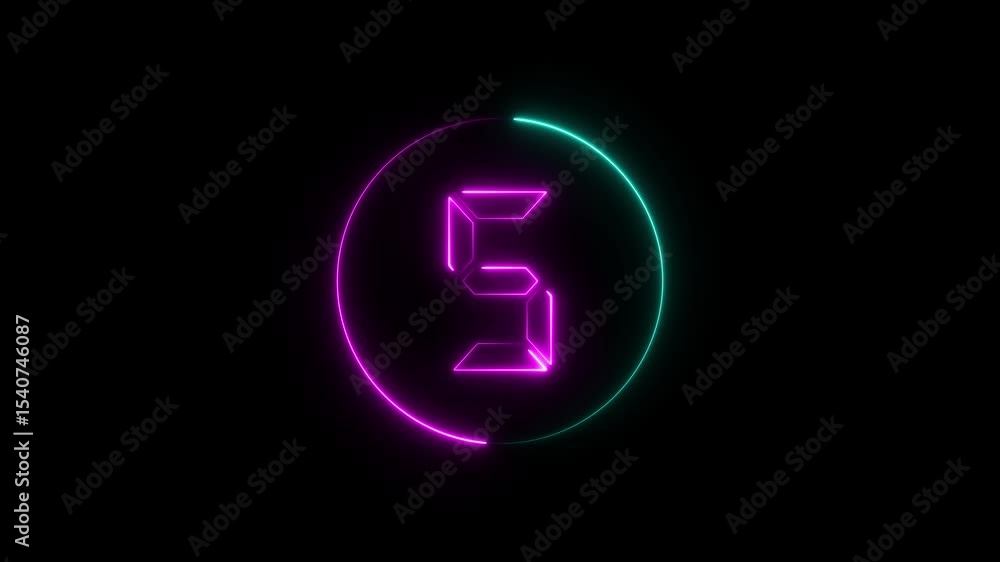 A dynamic circular animation, and glowing digital neon number 5 animation . on a black background. and creating a stunning video.4k video A dynamic circular animation, and glowing digital neon number 5 animation . on a black background. and creating a stunning video.4k video