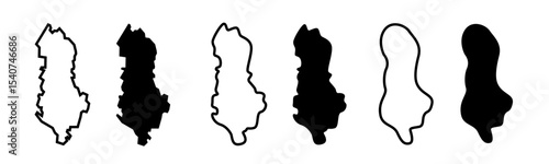 Albania country map black in white graphic set