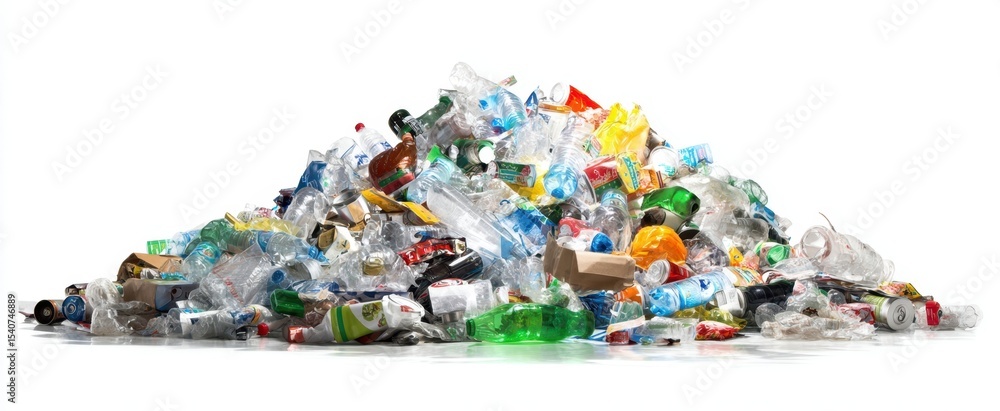 Naklejka premium The mountain of discarded plastics and waste at a recycling location.