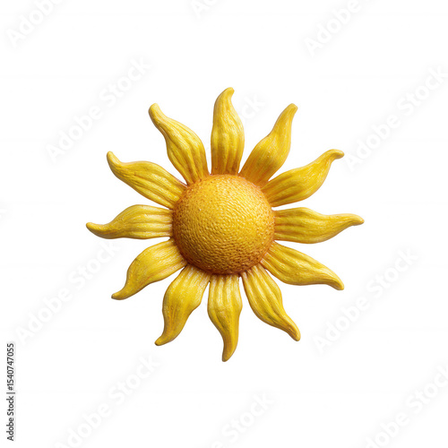 A vibrant yellow sunflower with detailed petals and a textured center, isolated on a white background, symbolizing warmth and positivity in nature.