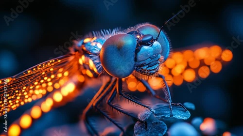 Glowing Dragonfly Macro Night Nature Photography.