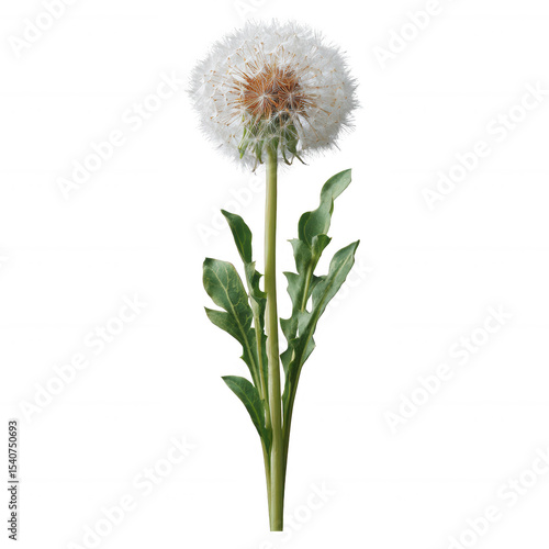 Dandelion flower with fluffy white seeds isolated on a clean background. A symbol of nature's resilience and beauty.