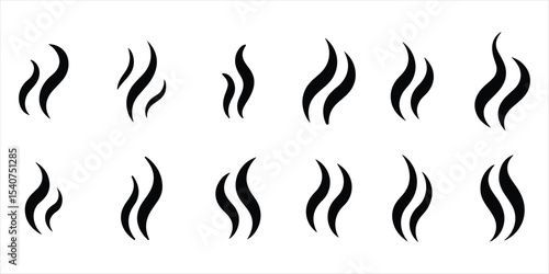 steam smoke set vector silhouette on white background.