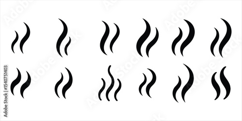 steam smoke set vector silhouette on white background.
