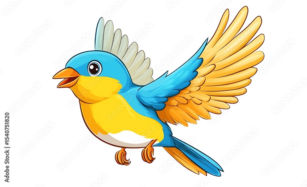 Obraz premium Vibrant Blue and Yellow Bird in Flight Cartoon Illustration