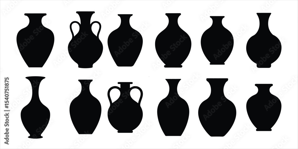 vase set vector silhouette on white background. vase set vector silhouette on white background.