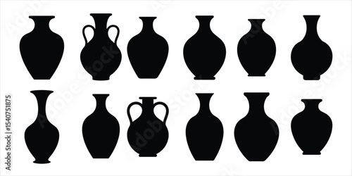 vase set vector silhouette on white background.