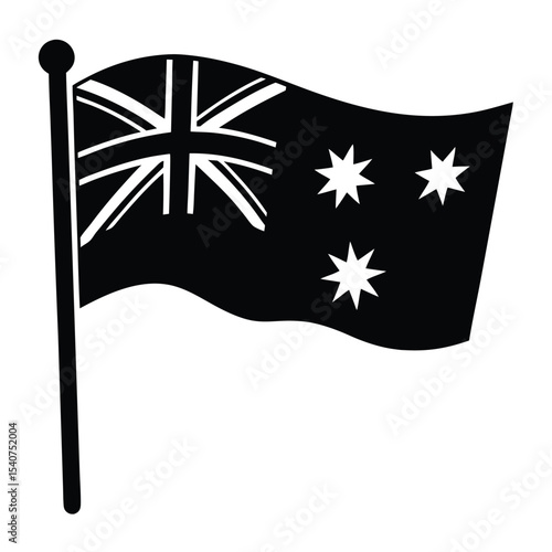 Australian flag waving simple black and white icon