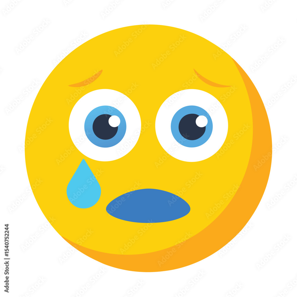 Fototapeta premium Depressed Yellow Smiley Face with Tear, Expressing Sadness and Emotional Vulnerability