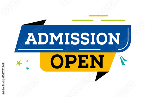 Admission Open Banner Vector – Colorful Education Enrollment Sign Design .Admission Open Logo Badge.