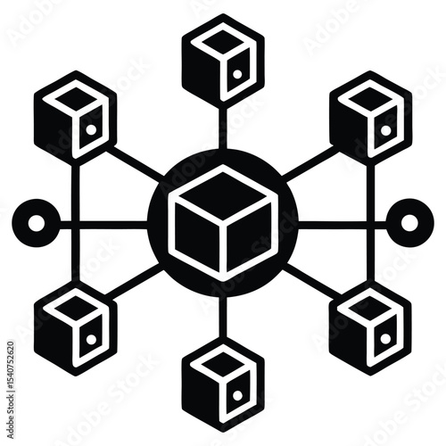 Network data cube blockchain technology icon