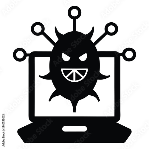 Laptop computer virus bug malware icon