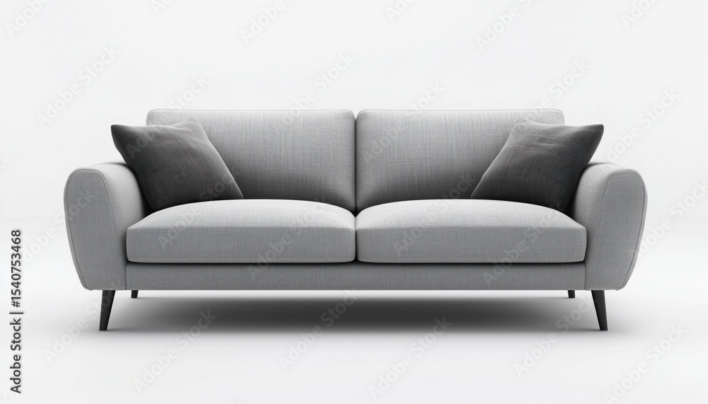 Grey Modern Sofa In A Studio Shot On White Background: Contemporary And Stylish Furniture Piece Perfect For Any Home Decor. Grey Modern Sofa In A Studio Shot On White Background: Contemporary And Stylish Furniture Piece Perfect For Any Home Decor.