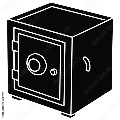 Black and white illustration of a steel safe