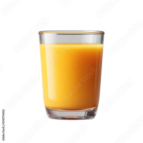 Fresh orange juice in a clear glass, perfect for breakfast or a refreshing drink. Bright color and appealing look add to its delicious allure.