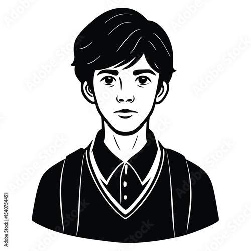 Black and white illustration of a teen boy