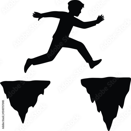 Silhouette child jumping over gap flat design vector illustration