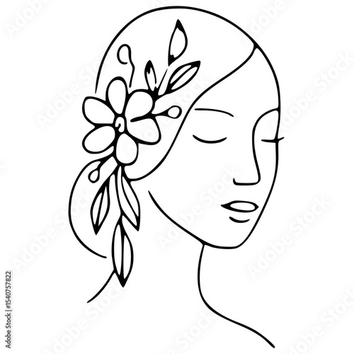 Female Face with Flowers and Leaves