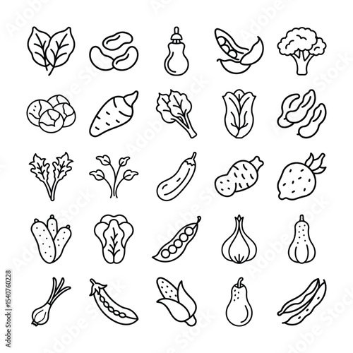 Line art icons of various vegetables and legumes