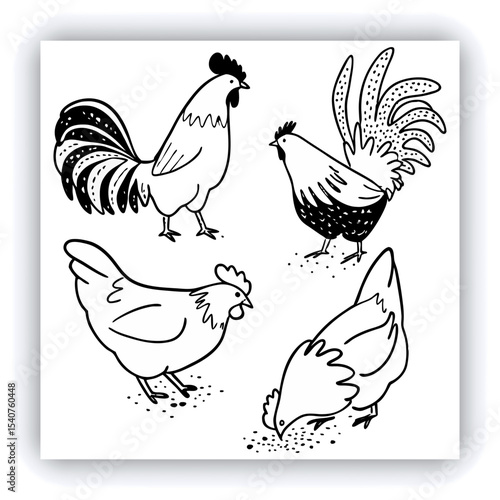A mature, gray and white turkey hen is centered in a nest of straw. She is brooding over three eggs, with two small, light yellow chicks visible near the eggs. The turkey is positioned in a slightly c