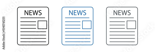 Newspaper icon outline collection in black and on white background. Newspaper icon flat.