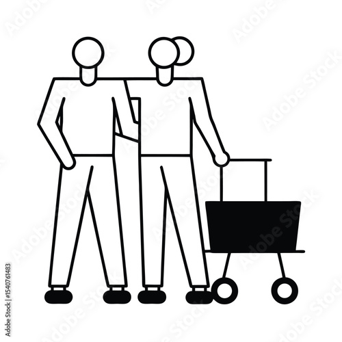 Illustration of friends pushing shopping carts colorful vector design for retail shopping and friendship themes