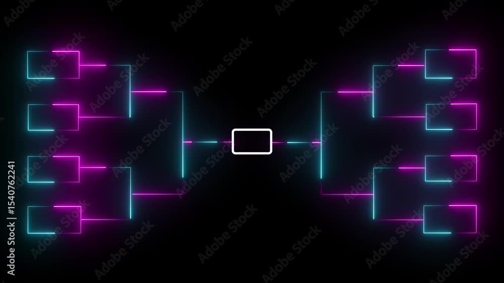 Animation of neon glowing team Tournament bracket templates isolated on black background. Championship bracket schedule for soccer, football, basketball, baseball or tennis. Animation of neon glowing team Tournament bracket templates isolated on black background. Championship bracket schedule for soccer, football, basketball, baseball or tennis.