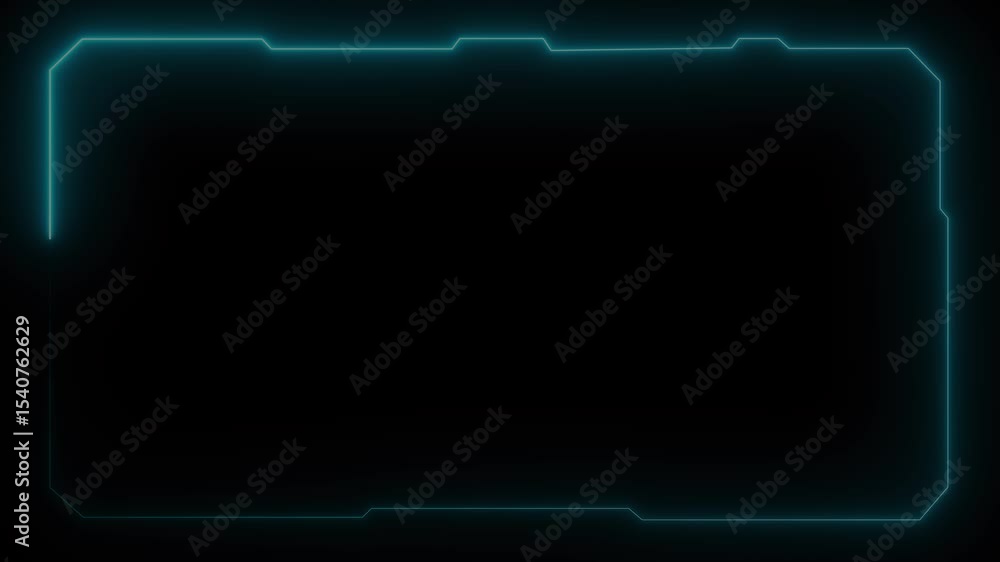 Futuristic digital HUD cyber frame technology for video overlay templates.Digital HUD futuristic motion graphic element cyber generated background. security hologram frame border 4k background