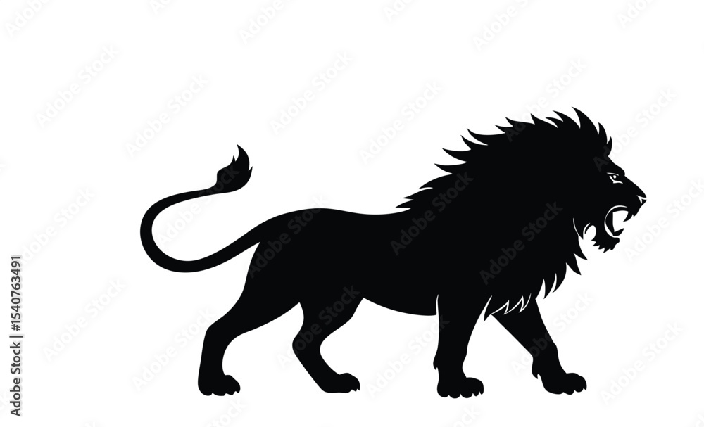 Obraz premium Fierce lion silhouette with majestic expression jungle king silhouette illustration