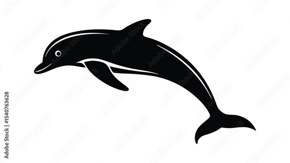 Obraz premium Graceful dolphin leaping joyfully from ocean waves silhouette illustration