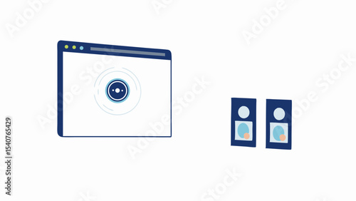 Illustration of a browser window with a loading icon and two smaller windows displayed aside it