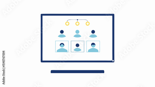 Illustration of a video conference call displayed on a monitor with participants shown on the screen